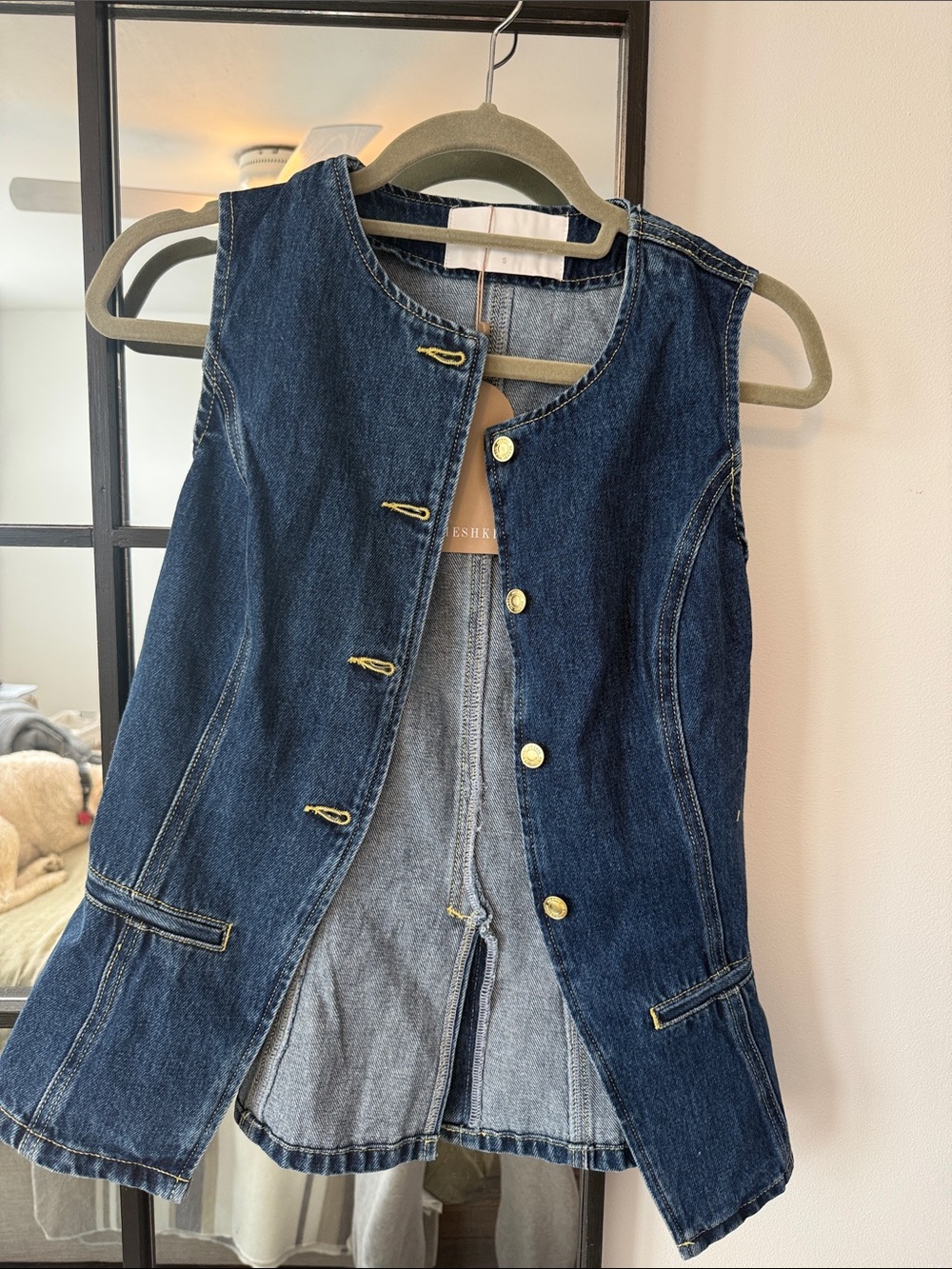 Meshki Dark Blue Denim Sleeveless Vest Jacket
